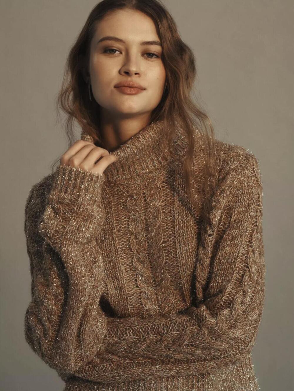 Pilcro Brown Shine Cable-Knit Turtleneck Sweater - Size - Small - NWT - Picture 2 of 9